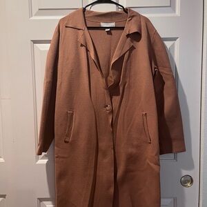 Long Rust Sweater Trench Coat with Notch Collar